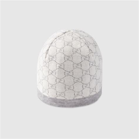 White And Grey GG Wool Baby Pattern Hat 